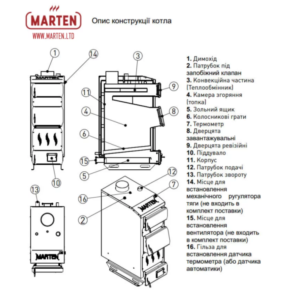 Котел твердопаливний "Marten Practik" МP-15 , 15кВт Котел твердопаливний "Marten Practik" МP-15 , 15кВт